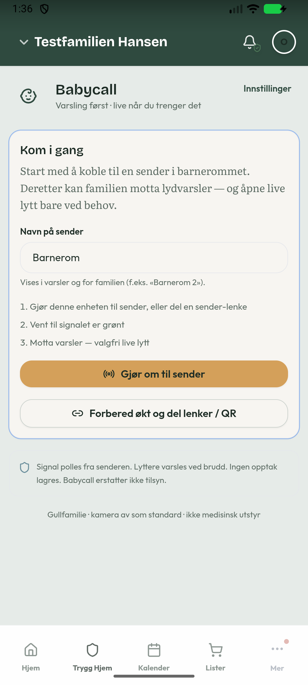 Babycall i Storfamilien-appen