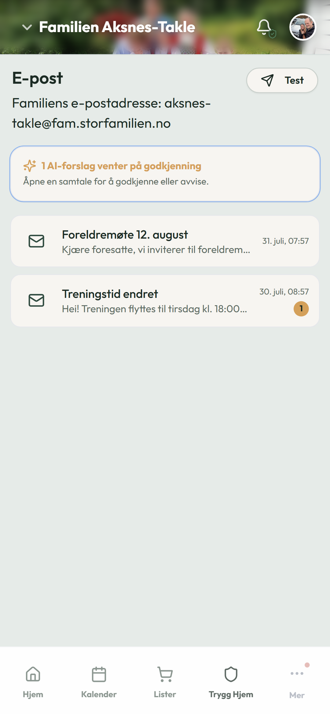 Familieepost i Storfamilien-appen