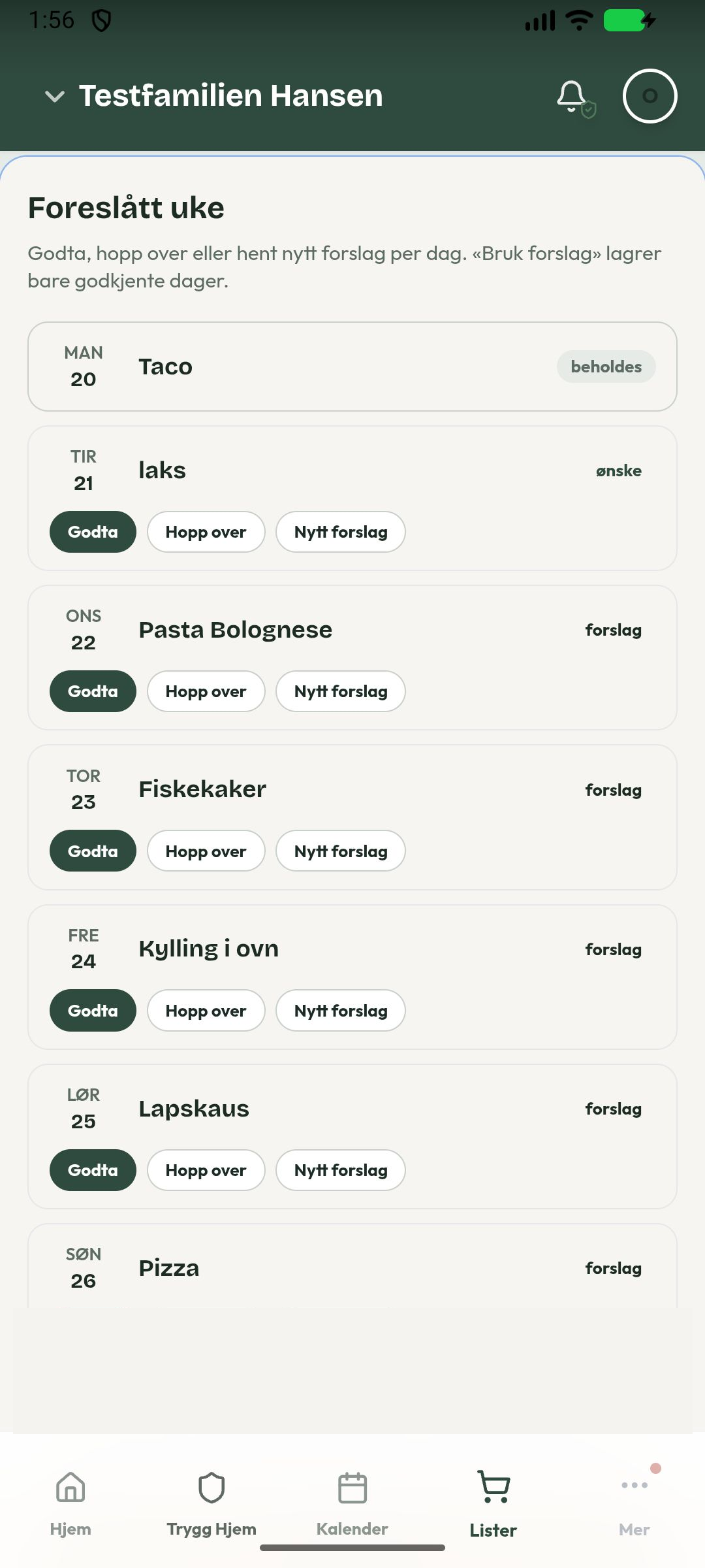 Forhåndsvisning av Foreslå uke med AI-hullfylling