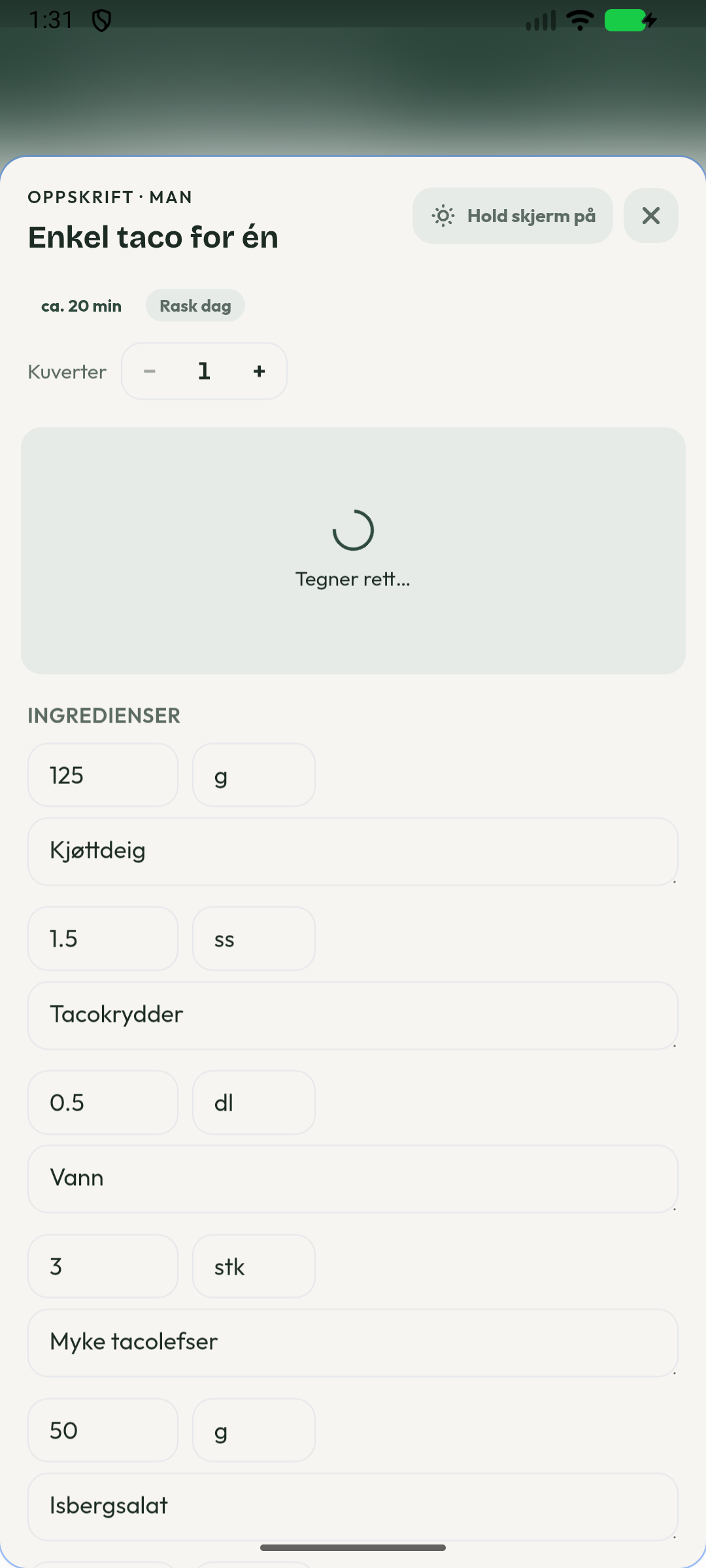 AI-oppskrift for taco i Middagsuka